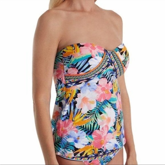 LA BLANCA Tropicali Convertible Pink Floral Print Swim Bandini Top Size 12. - Picture 2 of 8